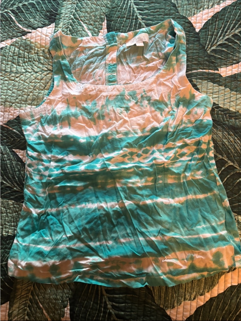 Olive And oak Women’s Tie-Dye Scoop Neck Tank Top - Teal & White